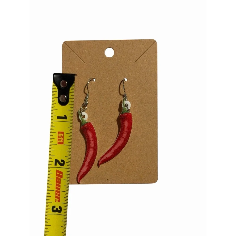 Red Hot Chili Pepper Dangle Earrings Novelty Food Jewelry Spicy Red‎ Drop